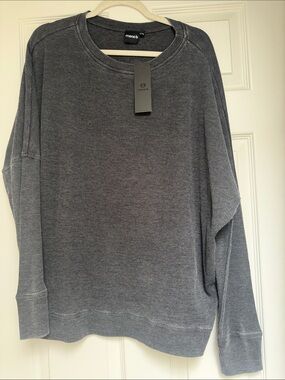 Grey Ribbed Crew Neck Sweater